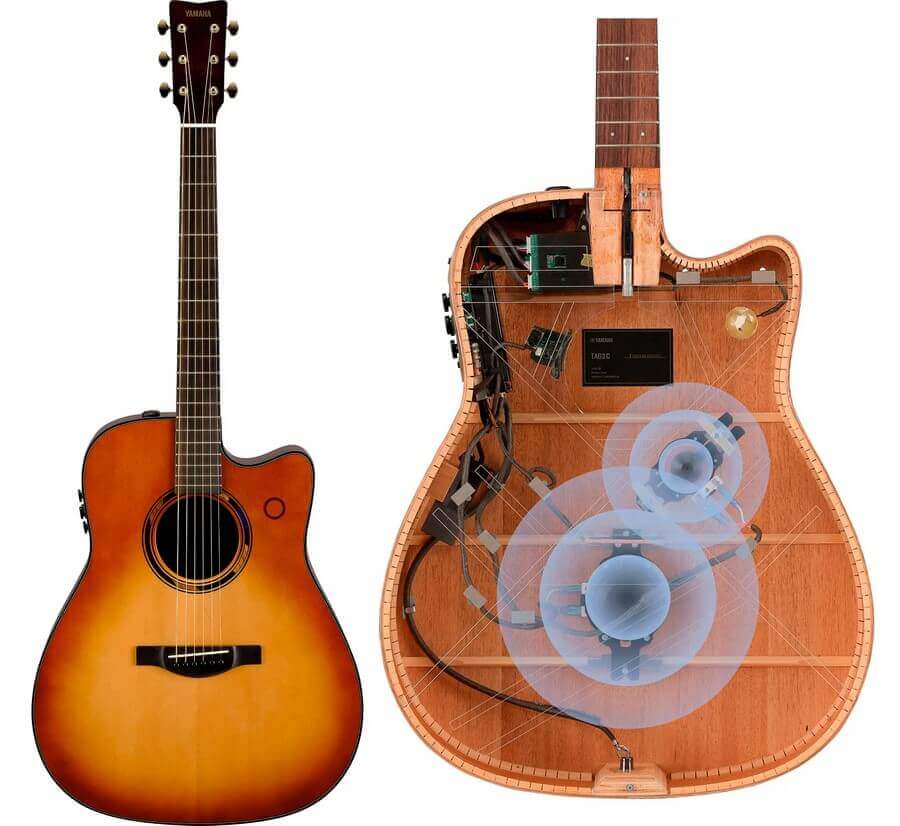 Технология TransAcoustic теперь включает 2 привода, установленных на корпусе из красного дерева